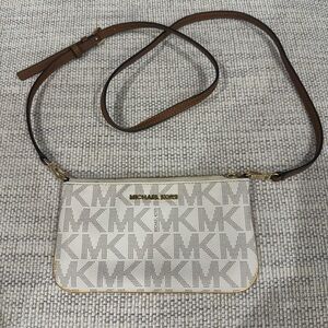 Michael Kors White and Brown Monogram Crossbody